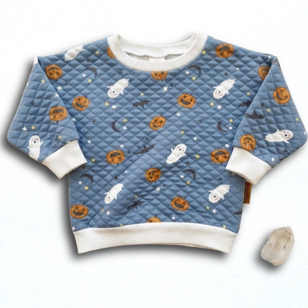 Lila & Jack Baby Halloween Quilted Sweatshirt Blue Ghost Pumpkin 12-18M AT7341